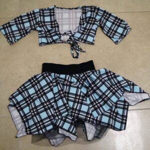 חצאית ועליונית משבצות טורקיז-שחור מתאים לכיתות ב׳-ה׳