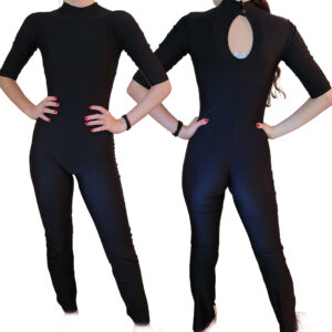 אוברול לייקרה שחור גולף שרוול עד המרפק מתאים לחטיבה תיכון